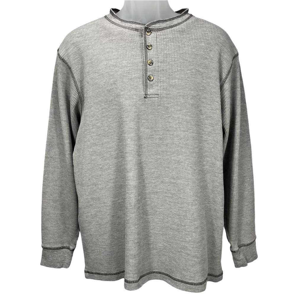 Reel Legends Gray Waffle Knit Henley Long Sleeve Performance Shirt Mens Large‎